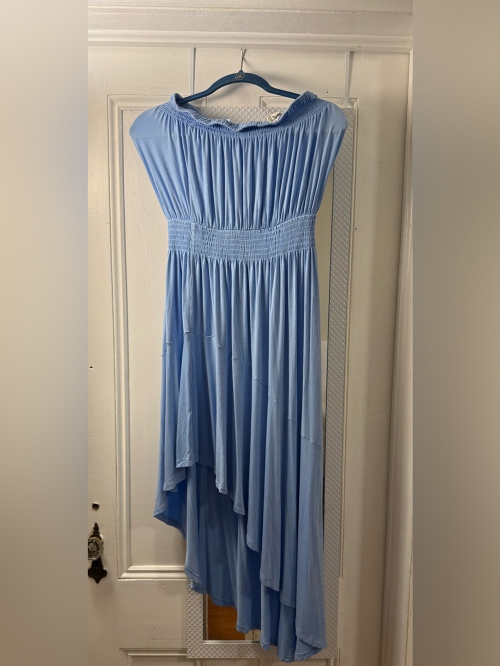 Light Blue Smocked Waist Women’s Midi Dres